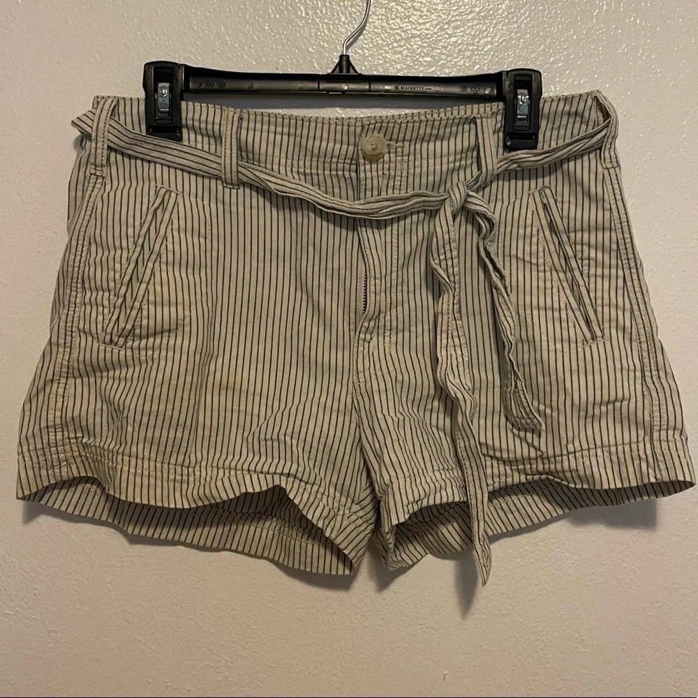 American Eagle Outfitters Pinstripe High Rise Belted Shorts With Pockets Size 6